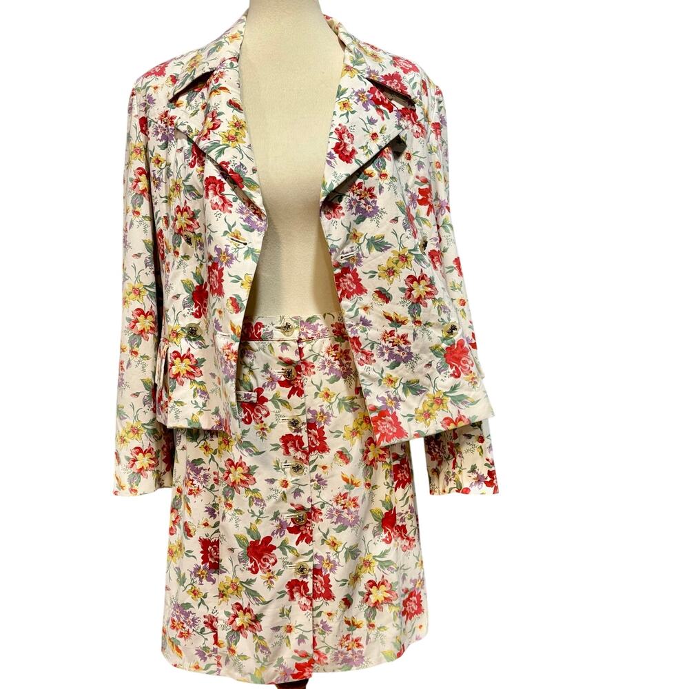 VTG 70s Floral Skirt Suit Set Cottagecore Prairie Blazer Midi Matching Outfit